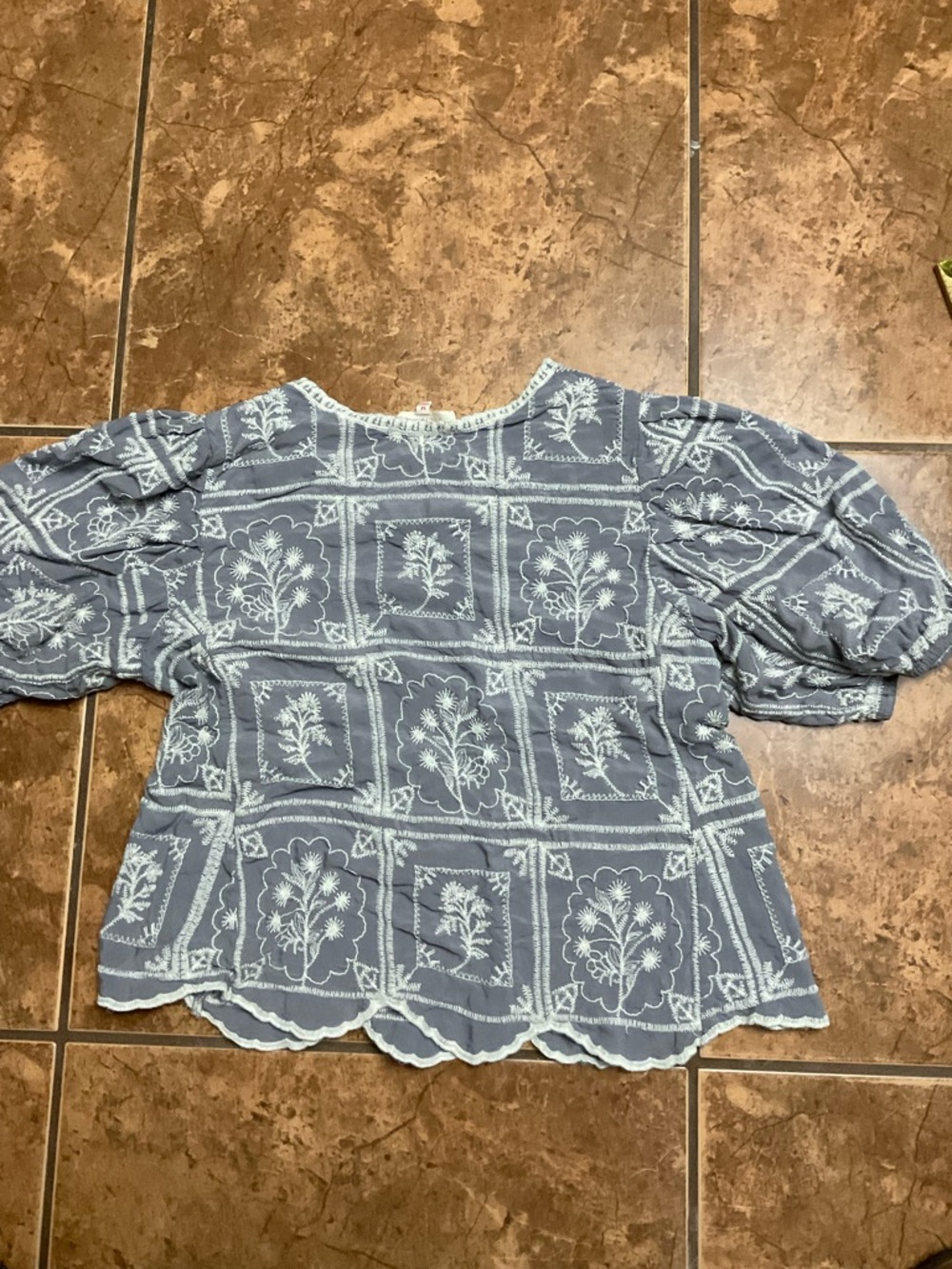 Solitaire Women’s Puff Sleeve Embroidered Top - Blue - Picture 5 of 6